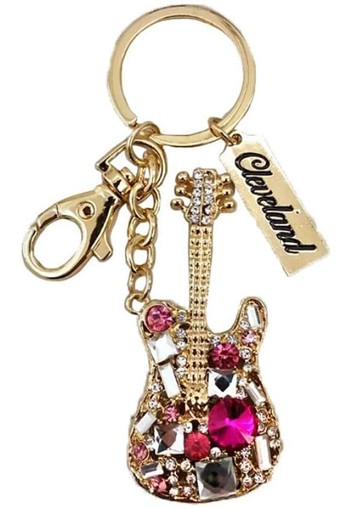 Cleveland Glitzy Guitar Design Keychain