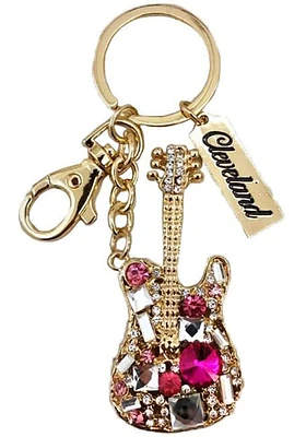 Cleveland Glitzy Guitar Design Keychain
