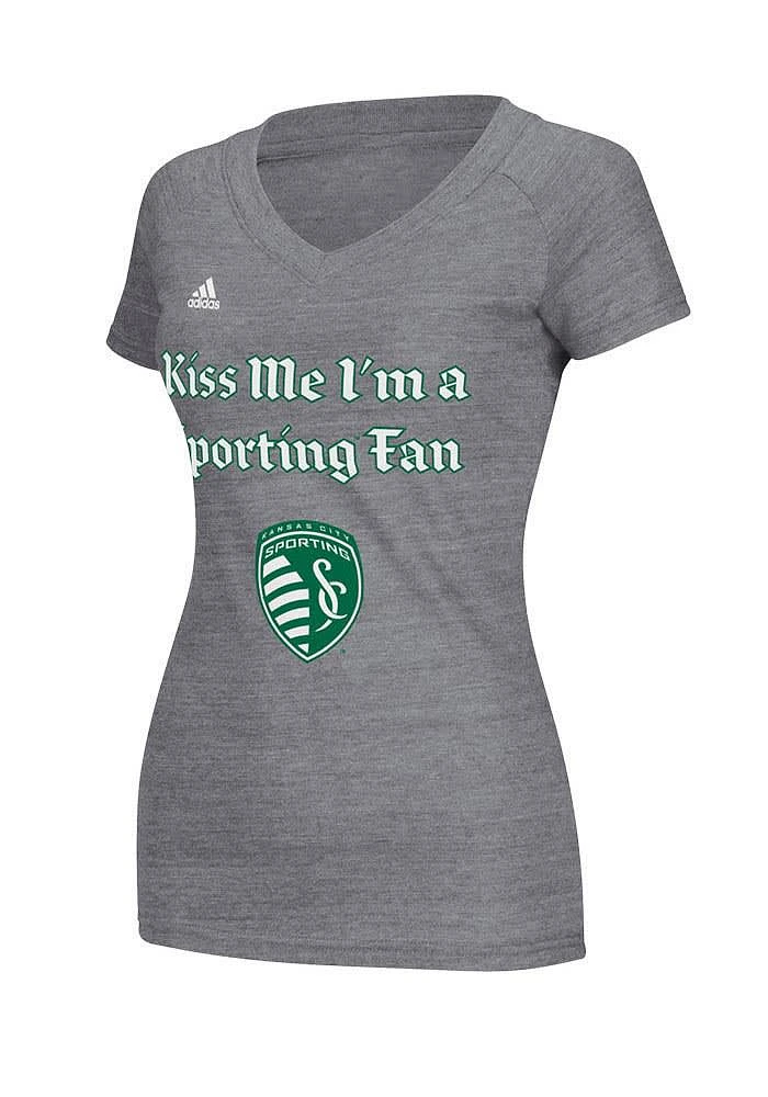 Adidas Sporting Kansas City Womens Grey Kiss Me Short Sleeve T-Shirt