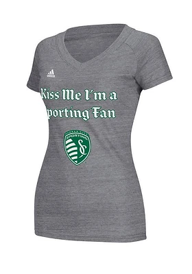 Adidas Sporting Kansas City Womens Grey Kiss Me Short Sleeve T-Shirt