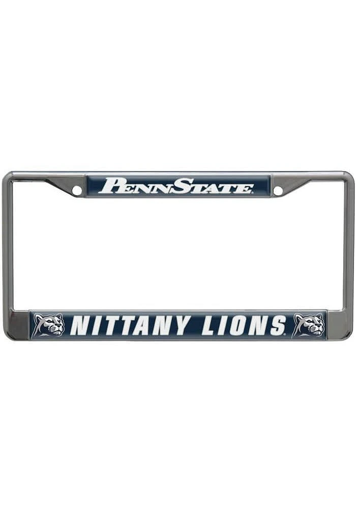 Penn State Nittany Lions Silver Chrome Design License Plate Frame - Navy Blue