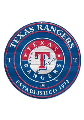 Texas Rangers Round Wood Sign - Blue