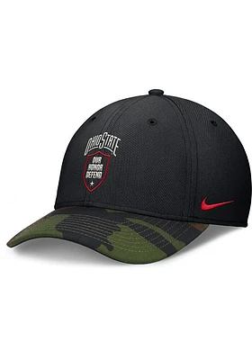 Nike Ohio State Buckeyes Mens Black 2024 Rise Military Swooshflex Flex Hat