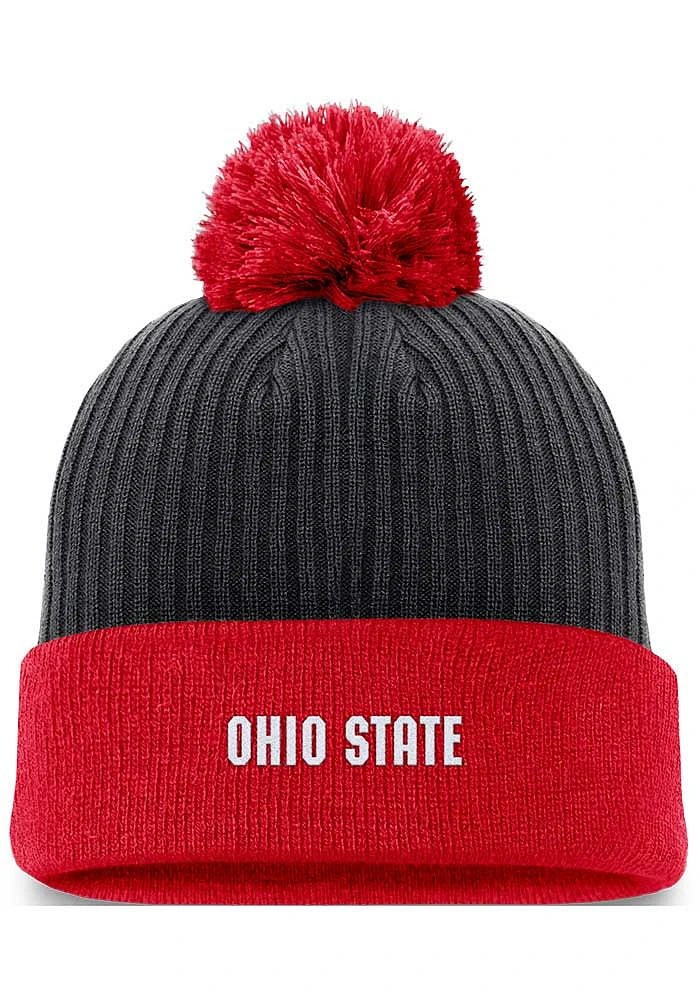 Nike Ohio State Buckeyes Black 2T Peak Standard Cuff Pom Mens Knit Hat