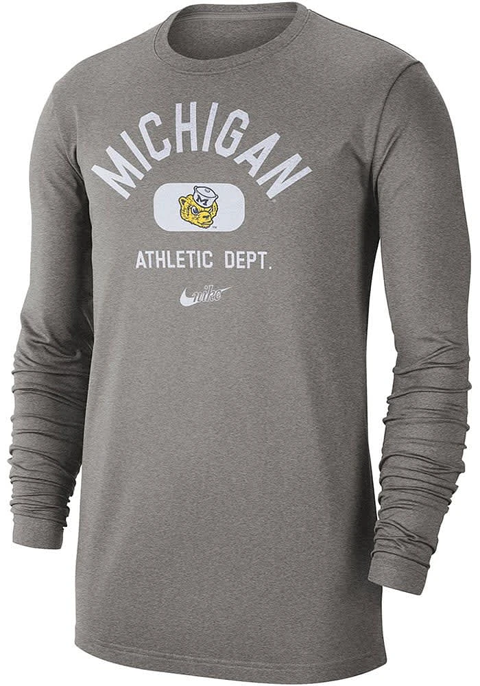Nike Michigan Wolverines Grey Textured Long Sleeve T Shirt