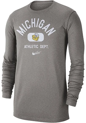 Nike Michigan Wolverines Grey Textured Long Sleeve T Shirt