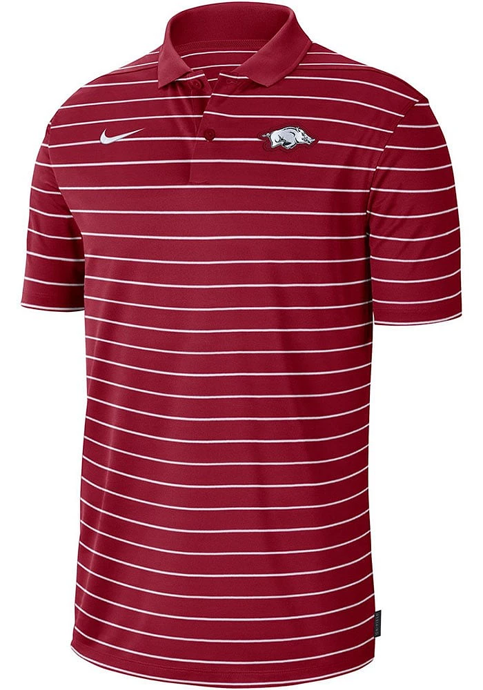 Nike Arkansas Razorbacks Mens Crimson DriFIT Victory Stripe Short Sleeve Polo