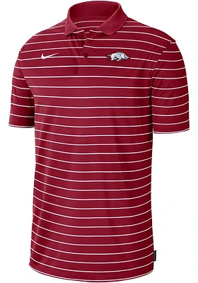 Nike Arkansas Razorbacks Mens Crimson DriFIT Victory Stripe Short Sleeve Polo