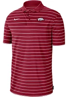 Nike Arkansas Razorbacks Mens Crimson DriFIT Victory Stripe Short Sleeve Polo