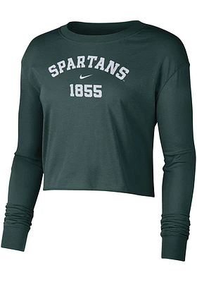 Nike Michigan State Spartans Womens Green Crop LS Tee