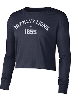 Nike Penn State Nittany Lions Womens Navy Blue Crop LS Tee