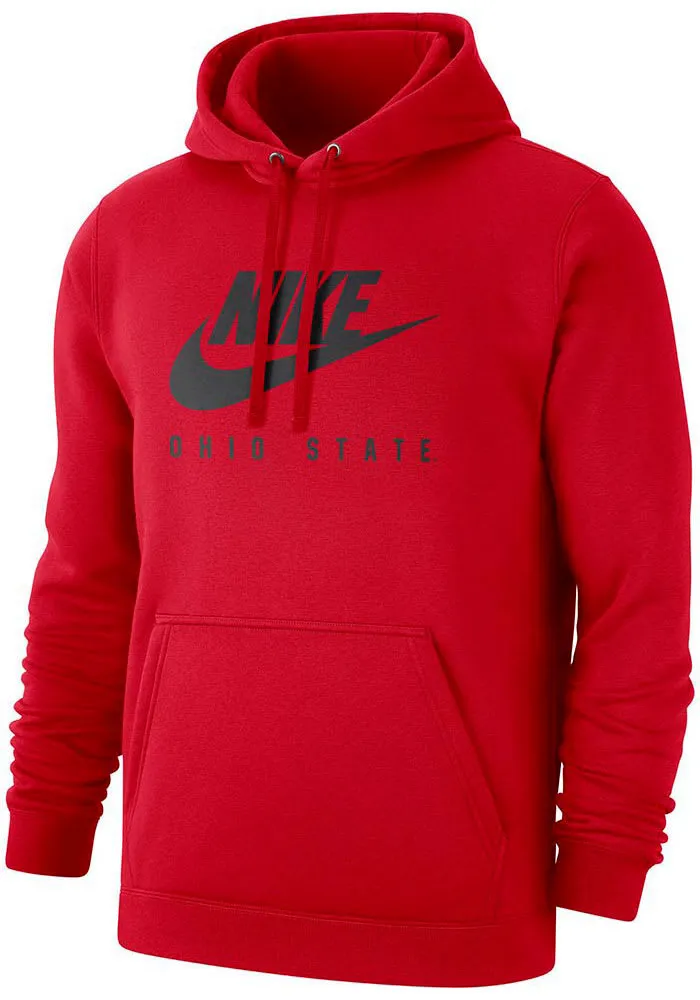 Nike Ohio State Buckeyes Mens Red Club Fleece Big Swoosh Long Sleeve Hoodie