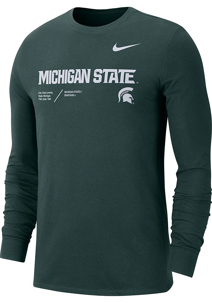 Nike Michigan State Spartans Team Issue Long Sleeve T Shirt