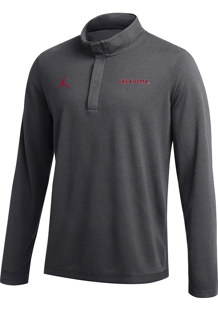 Nike Oklahoma Sooners Mens Grey Jordan DriFIT Long Sleeve Qtr Zip Pullover