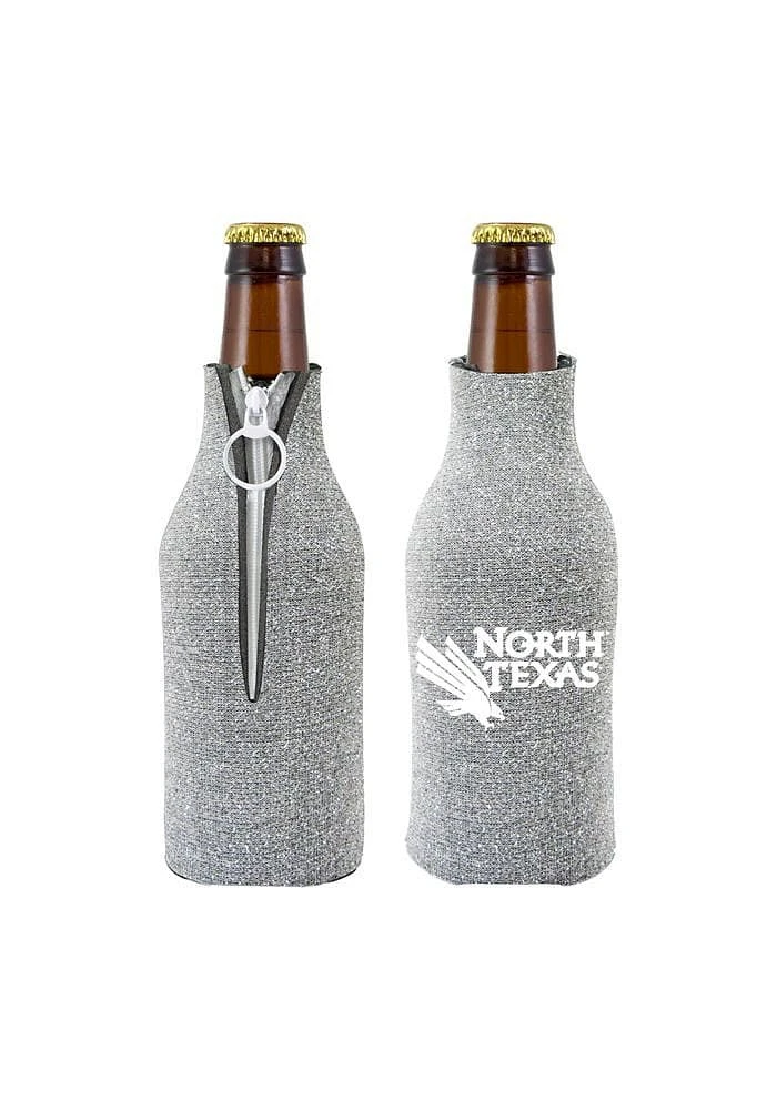 North Texas Mean Green Glitter Bottle Coolie - Silver