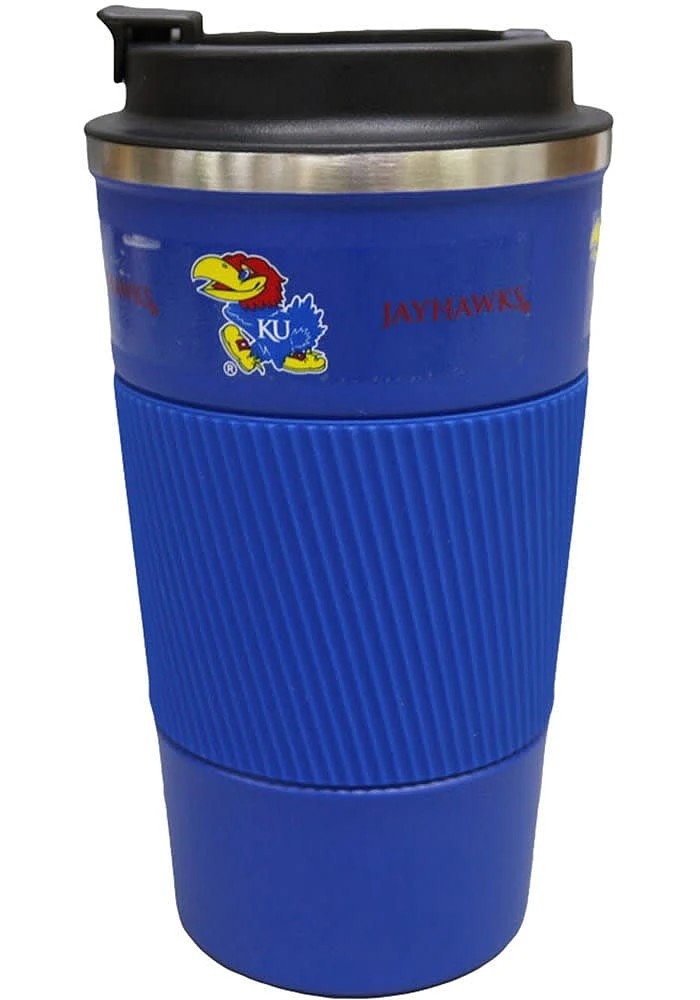 Kansas Jayhawks 18oz SS Coffee Tumbler Silicone Wrap Stainless Steel Tumbler - Red