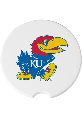 Kansas Jayhawks Ceramic 2 Pack Car Coaster - White