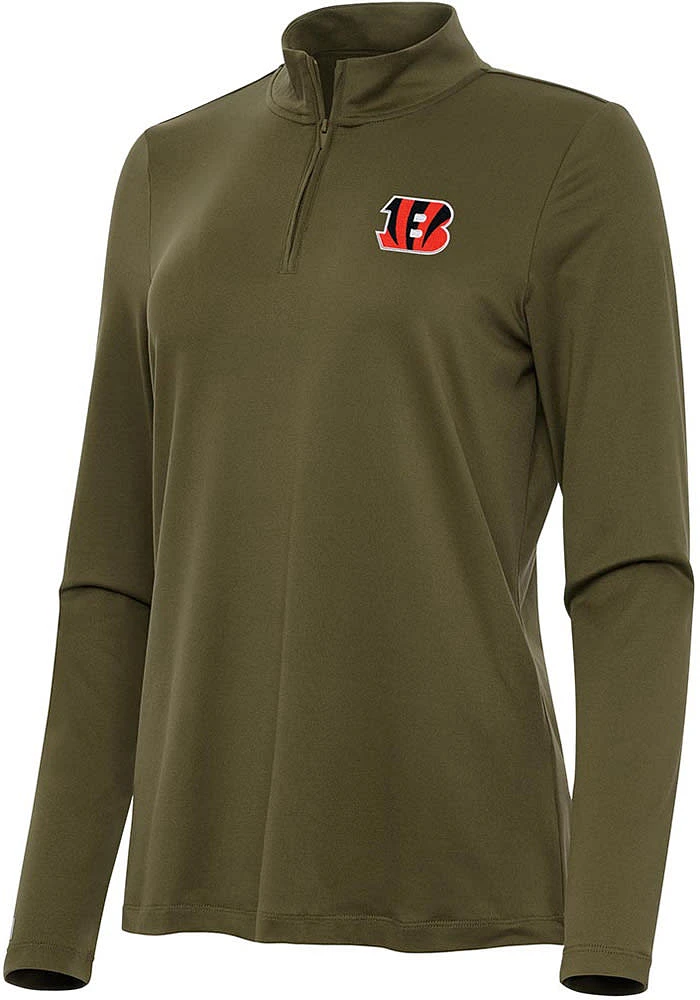 Antigua Cincinnati Bengals Womens Olive Reprocess Recycled Qtr Zip