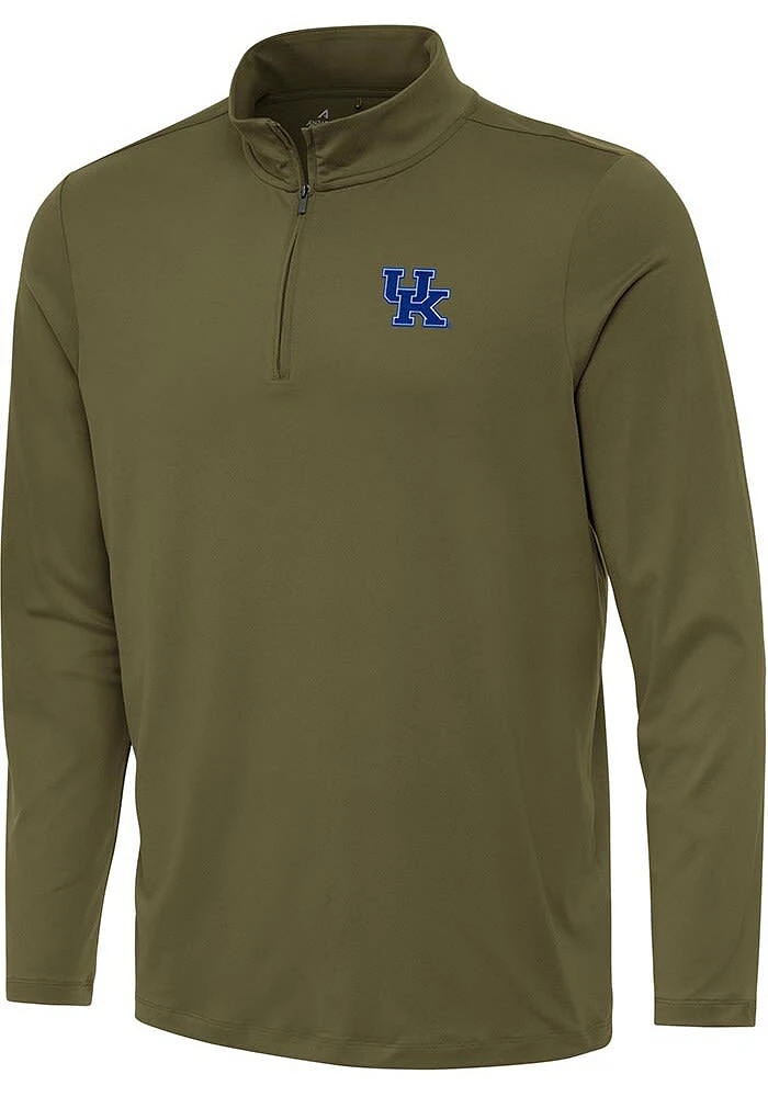 Antigua Kentucky Wildcats Mens Olive Reprocess Recycled Long Sleeve Qtr Zip Pullover