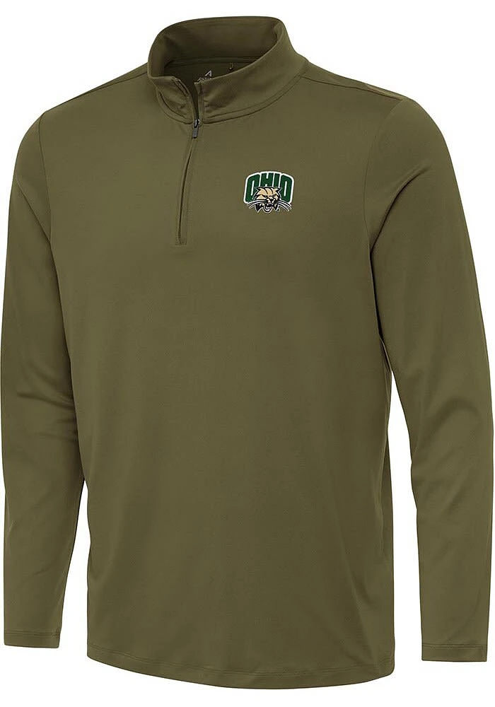 Antigua Ohio Bobcats Mens Olive Reprocess Recycled Long Sleeve Qtr Zip Pullover