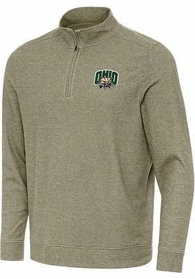 Antigua Ohio Bobcats Mens Olive Subtle Long Sleeve Qtr Zip Pullover