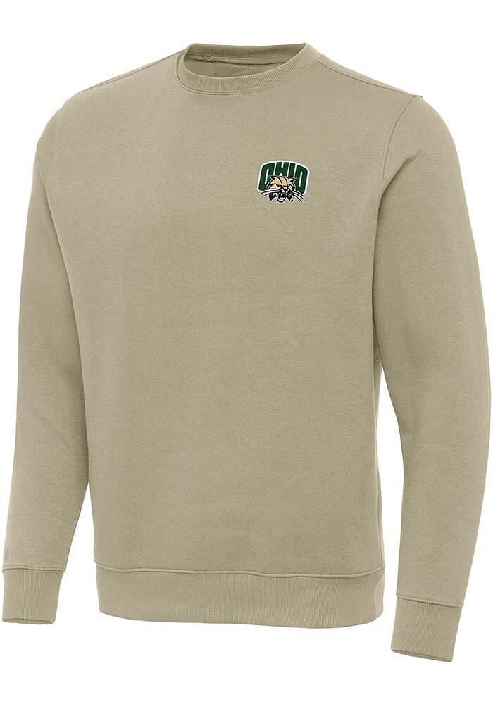 Antigua Ohio Bobcats Mens Khaki Victory Long Sleeve Crew Sweatshirt