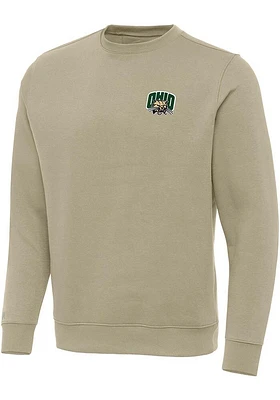 Antigua Ohio Bobcats Mens Khaki Victory Long Sleeve Crew Sweatshirt