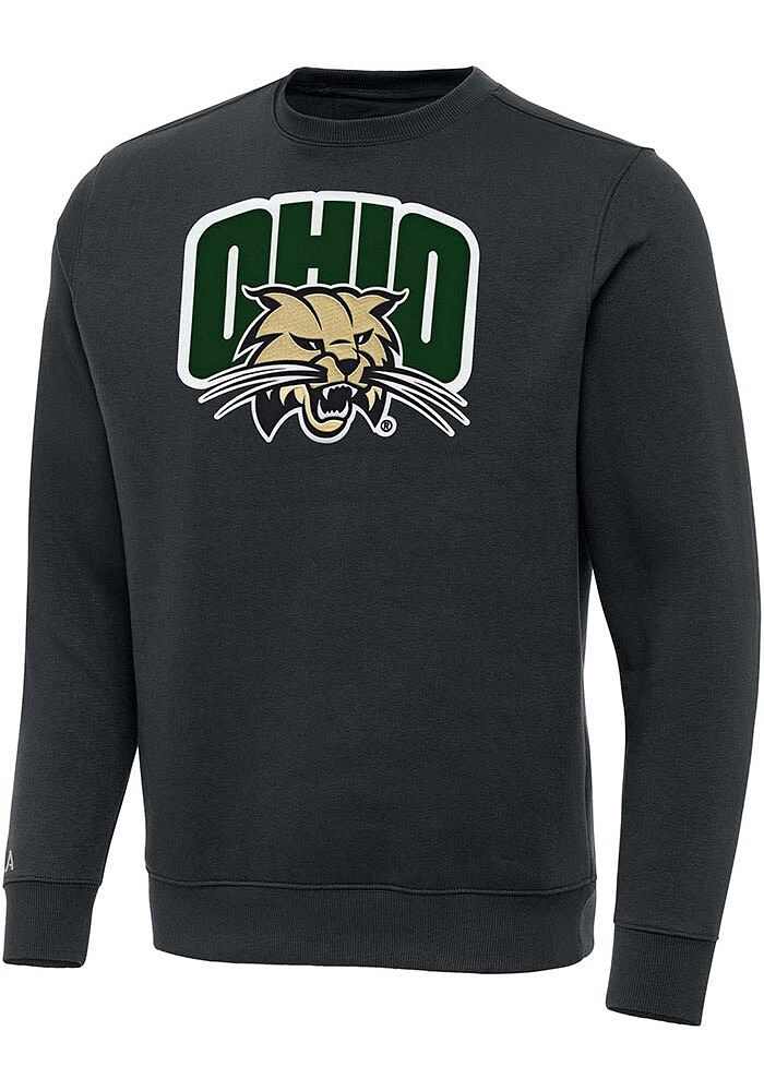 Antigua Ohio Bobcats Mens Charcoal Full Front Victory Long Sleeve Crew Sweatshirt