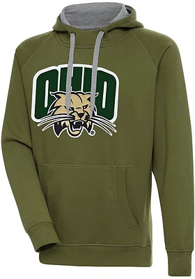 Antigua Ohio Bobcats Mens Olive Full Front Victory Long Sleeve Hoodie