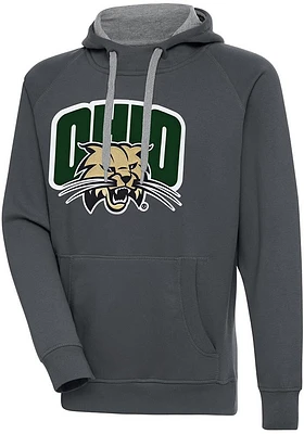 Antigua Ohio Bobcats Mens Charcoal Full Front Victory Long Sleeve Hoodie