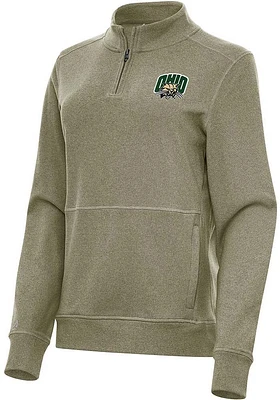 Antigua Ohio Bobcats Womens Olive Crush 1/4 Zip Pullover