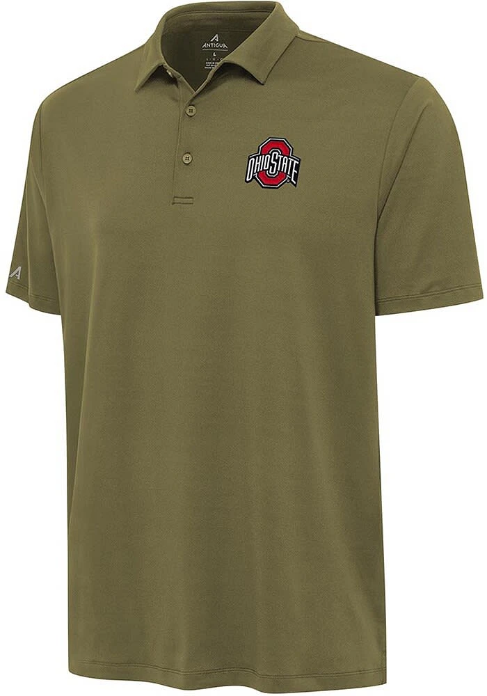 Antigua Ohio State Buckeyes Mens Olive Reprocess Recycled Short Sleeve Polo