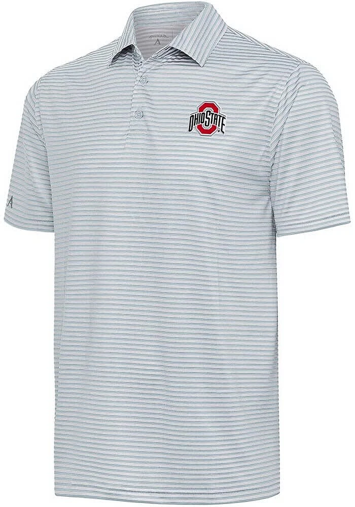 Antigua Ohio State Buckeyes Mens Grey Skills Short Sleeve Polo