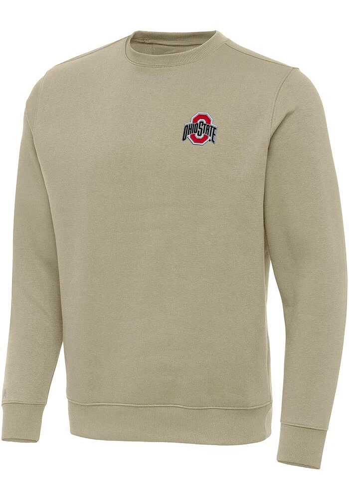 Antigua Ohio State Buckeyes Mens Khaki Victory Long Sleeve Crew Sweatshirt