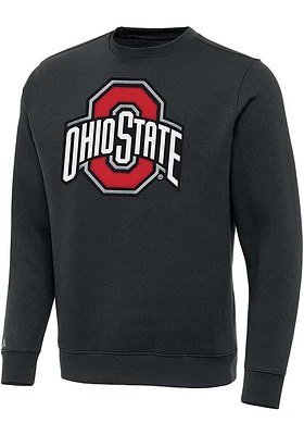 Antigua Ohio State Buckeyes Mens Charcoal Full Front Victory Long Sleeve Crew Sweatshirt