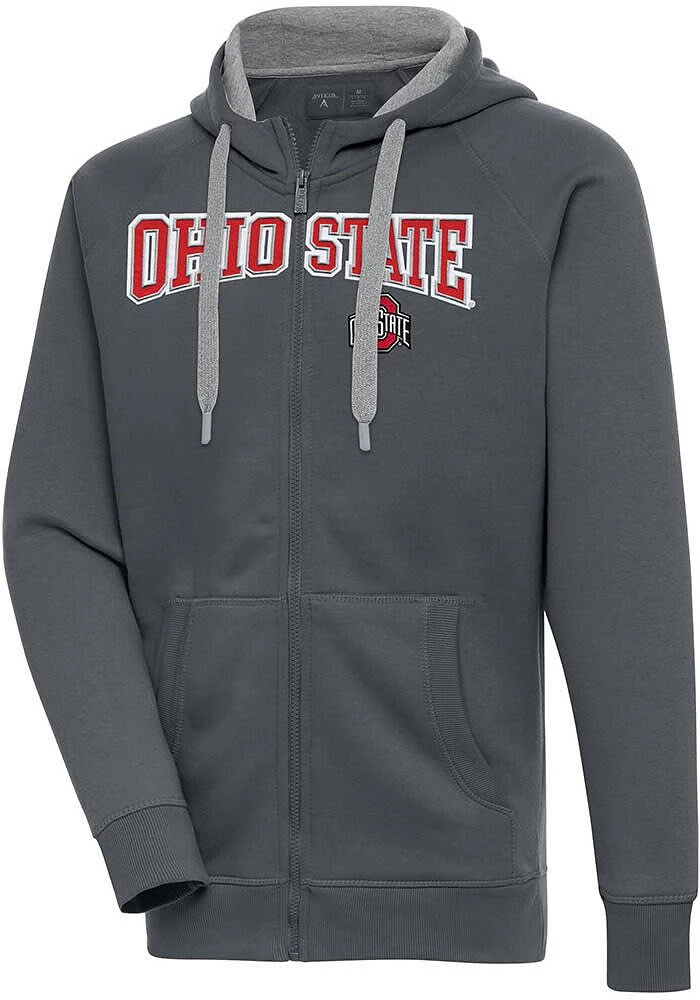 Antigua Ohio State Buckeyes Mens Charcoal Split Victory Long Sleeve Full Zip Jacket