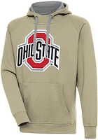 Antigua Ohio State Buckeyes Mens Khaki Full Front Victory Long Sleeve Hoodie