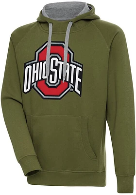 Antigua Ohio State Buckeyes Mens Olive Full Front Victory Long Sleeve Hoodie