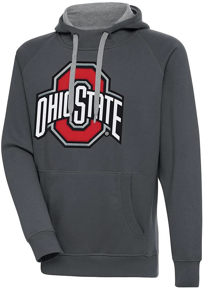 Antigua Ohio State Buckeyes Mens Charcoal Full Front Victory Long Sleeve Hoodie