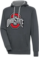 Antigua Ohio State Buckeyes Mens Charcoal Full Front Victory Long Sleeve Hoodie