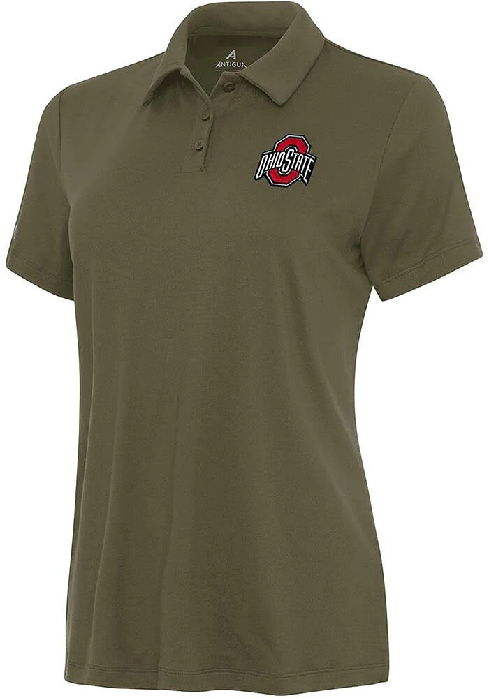 Antigua Ohio State Buckeyes Womens Olive Reprocess Recycled Short Sleeve Polo Shirt