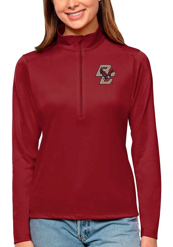 Antigua Boston College Eagles Womens Red Tribute Qtr Zip Pullover