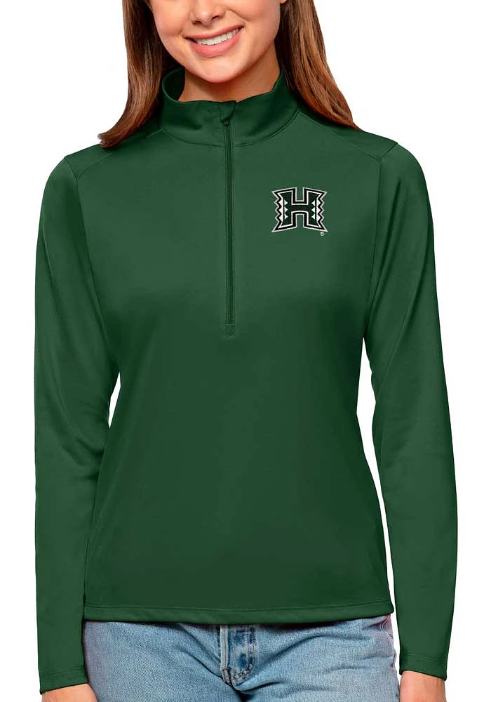 Antigua Hawaii Warriors Womens Green Tribute Qtr Zip Pullover