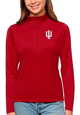 Womens Indiana Hoosiers Red Antigua Tribute Qtr Zip Pullover