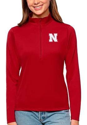 Womens Nebraska Cornhuskers Red Antigua Tribute Design Qtr Zip Pullover