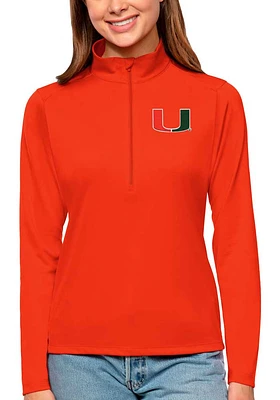Antigua Miami Hurricanes Womens Orange Tribute Qtr Zip Pullover