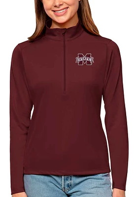 Antigua Mississippi State Bulldogs Womens Maroon Tribute Qtr Zip Pullover
