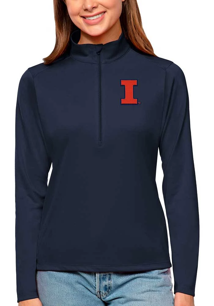 Womens Illinois Fighting Illini Navy Blue Antigua Tribute Qtr Zip Pullover