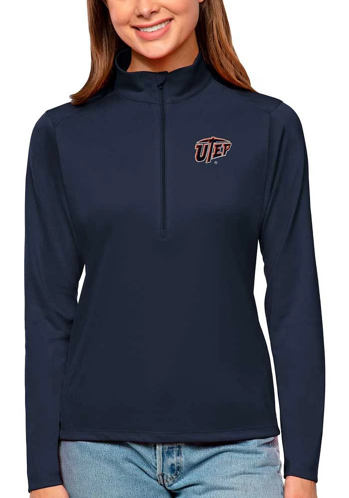 Antigua UTEP Miners Womens Navy Blue Tribute Qtr Zip Pullover