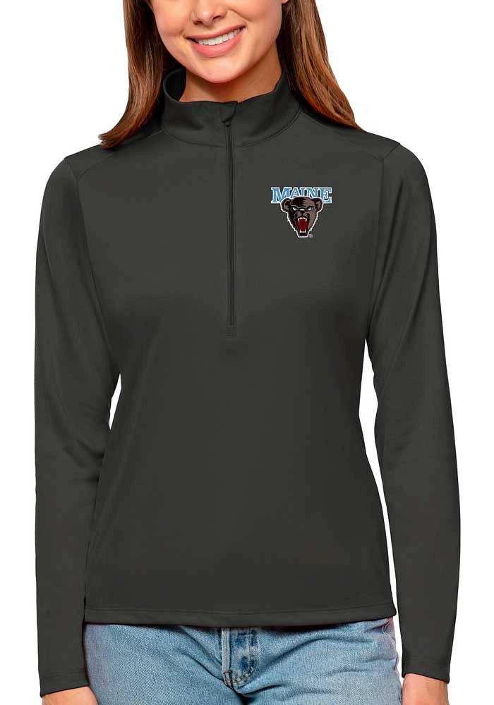 Antigua Maine Black Bears Womens Grey Tribute Qtr Zip Pullover